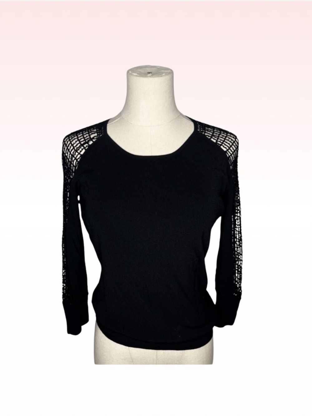 DANA BUCHMAN Y2k Black Beaded Silk Blend Mid Sleeve top (Sz M)